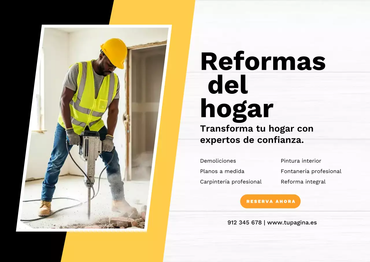 Anuncio de renovación moderna en amarillo