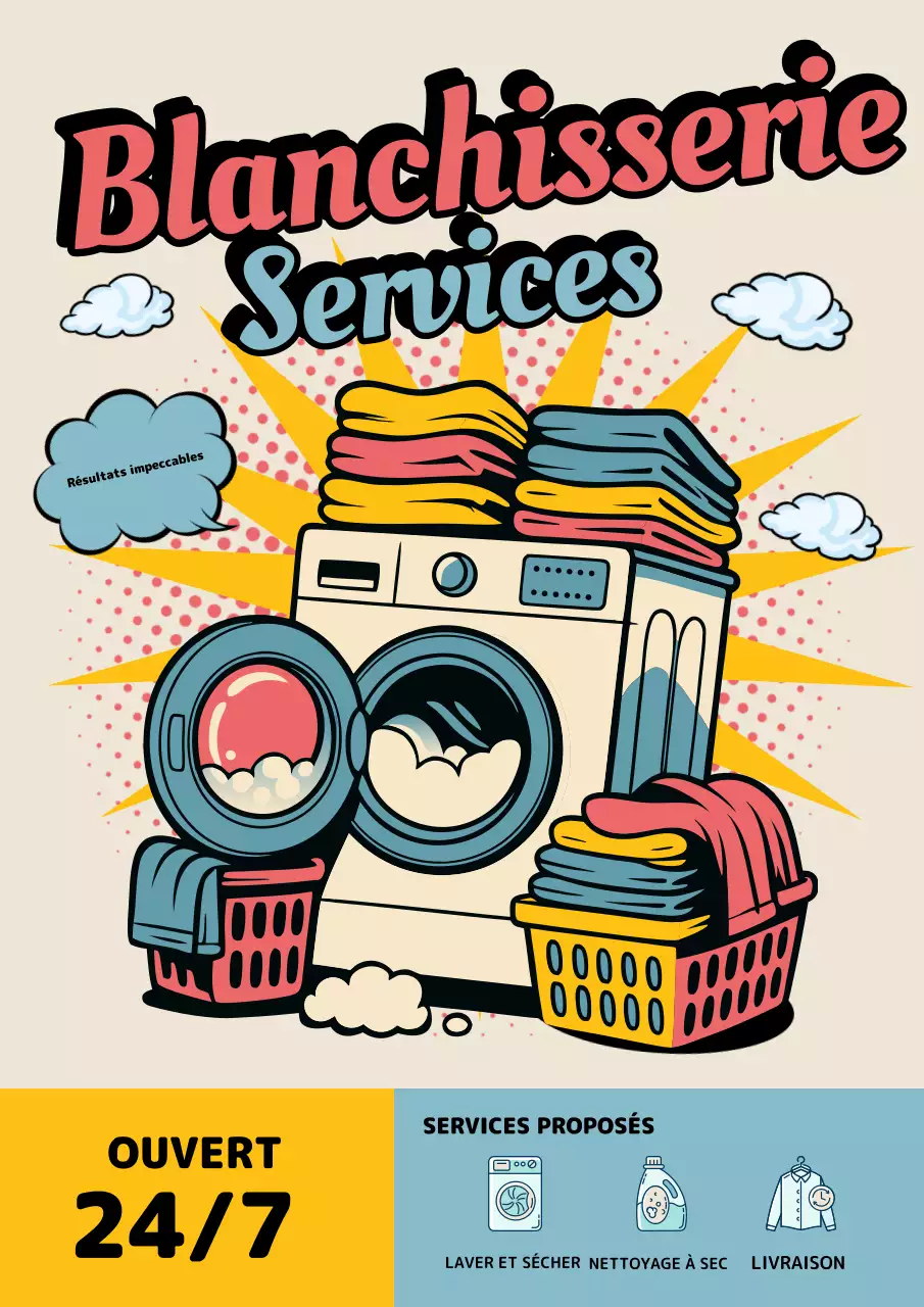 Affiche promotionnelle rétro jaune pour la lessive