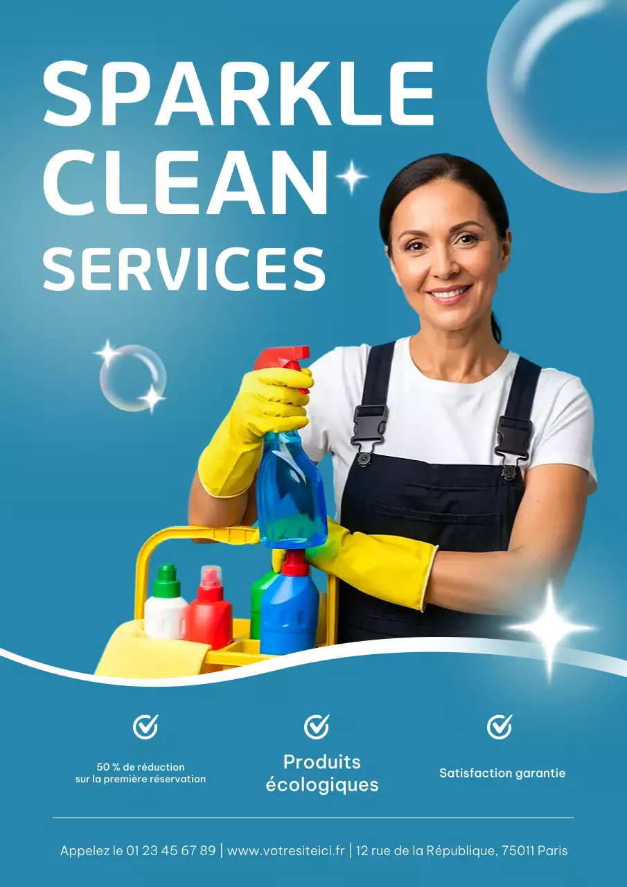 Affiche publicitaire de nettoyage moderne bleu