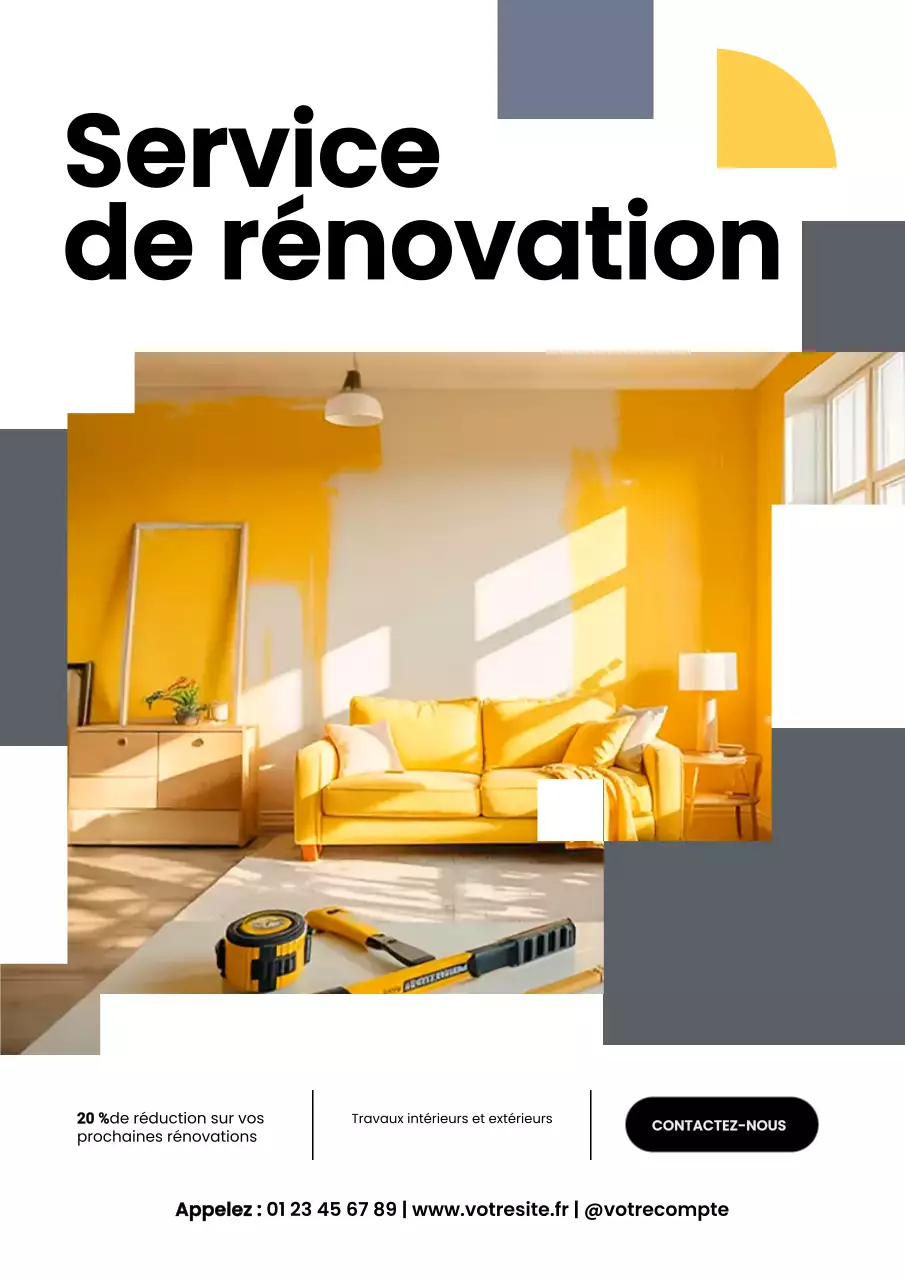 Affiche promotionnelle de rénovation moderne jaune