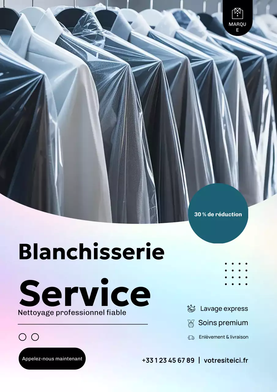 Affiche promotionnelle de nettoyage moderne et blanc