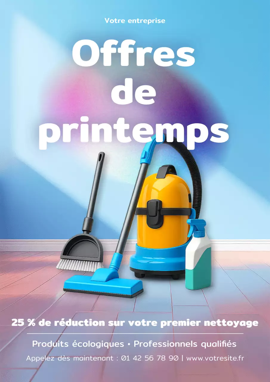 Affiche promotionnelle de nettoyage moderne bleu
