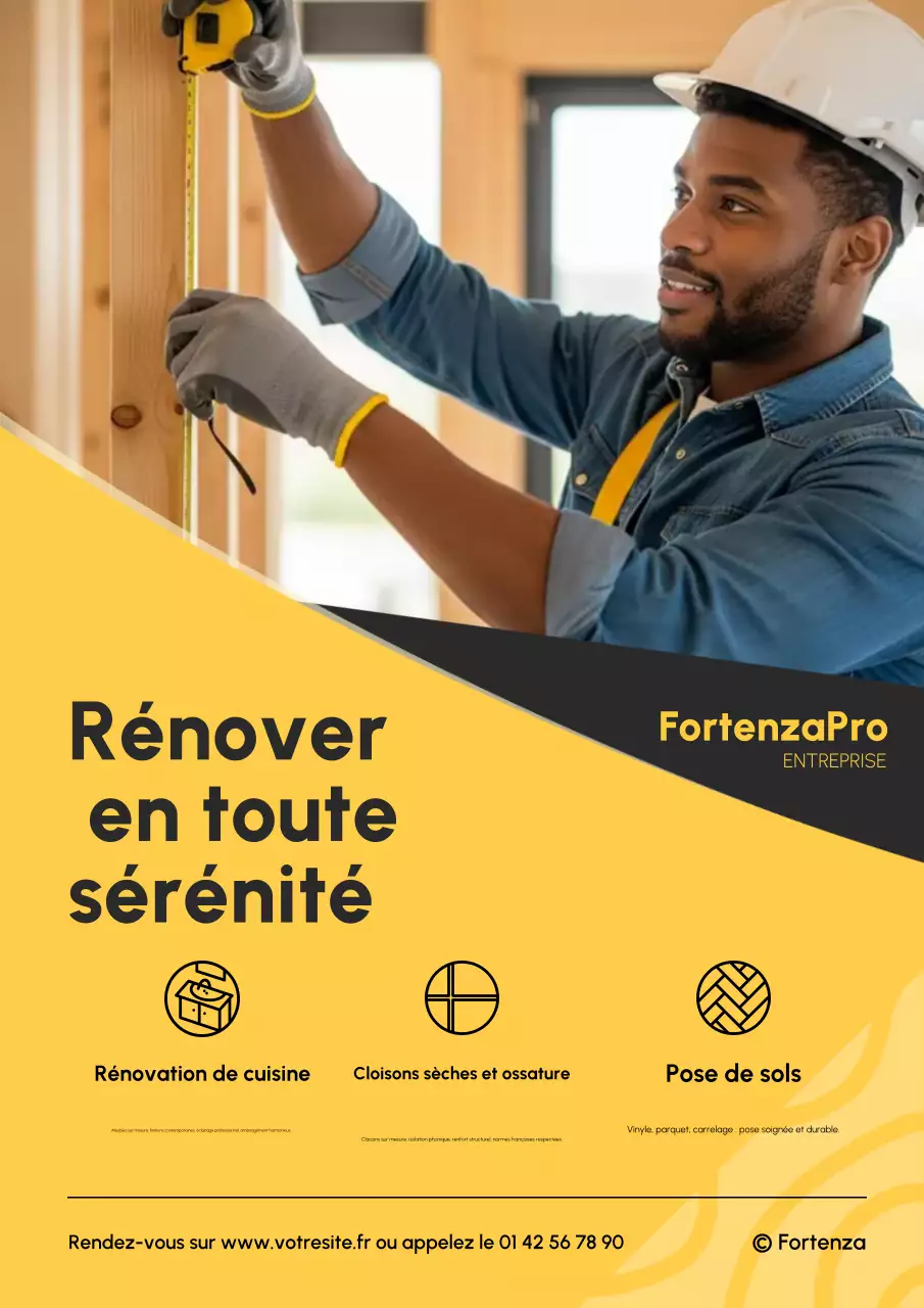 Affiche de promotion de la construction professionnelle jaune