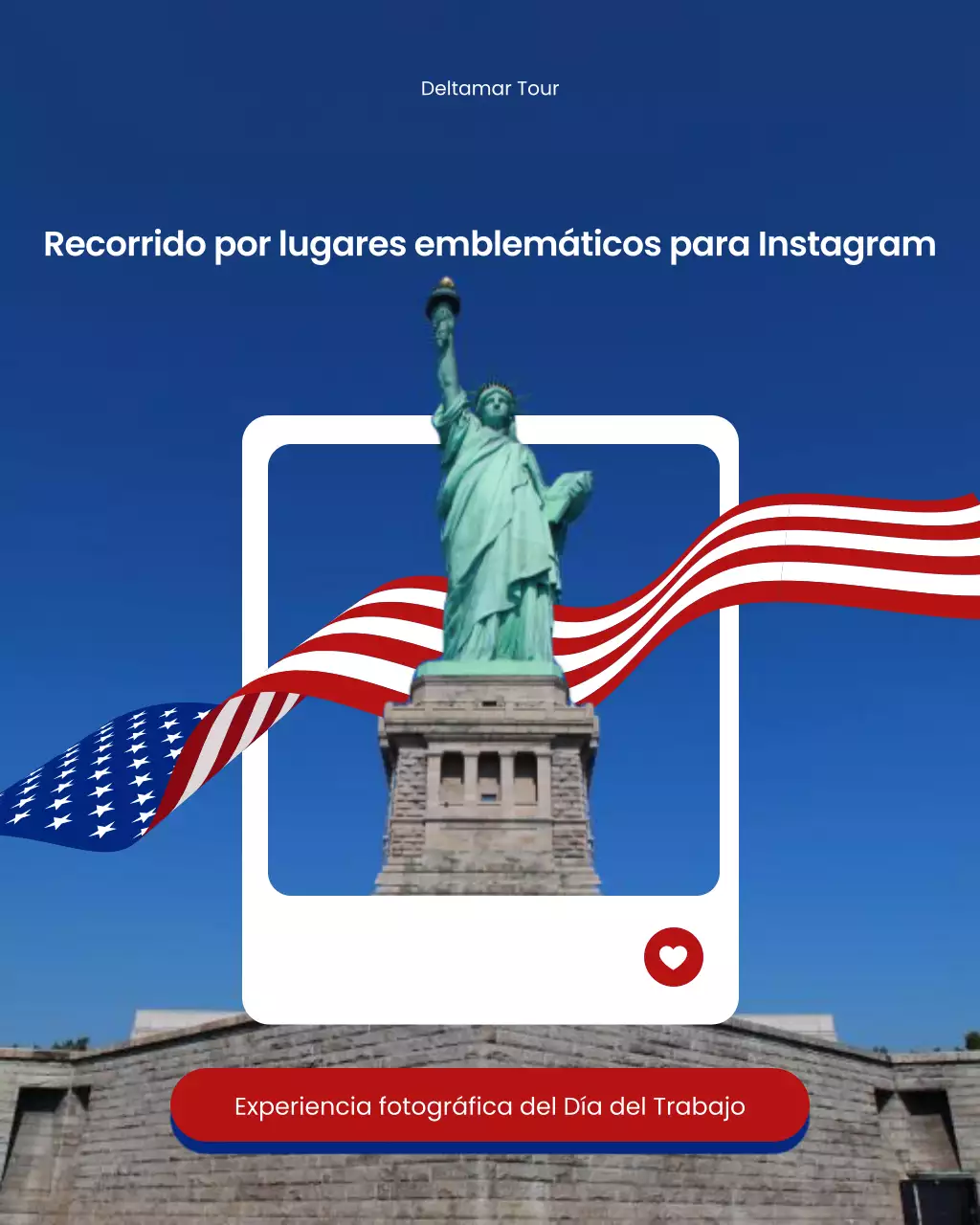 Publicación del carrusel de Instagram del tour fotográfico moderno en azul y rojo audaz