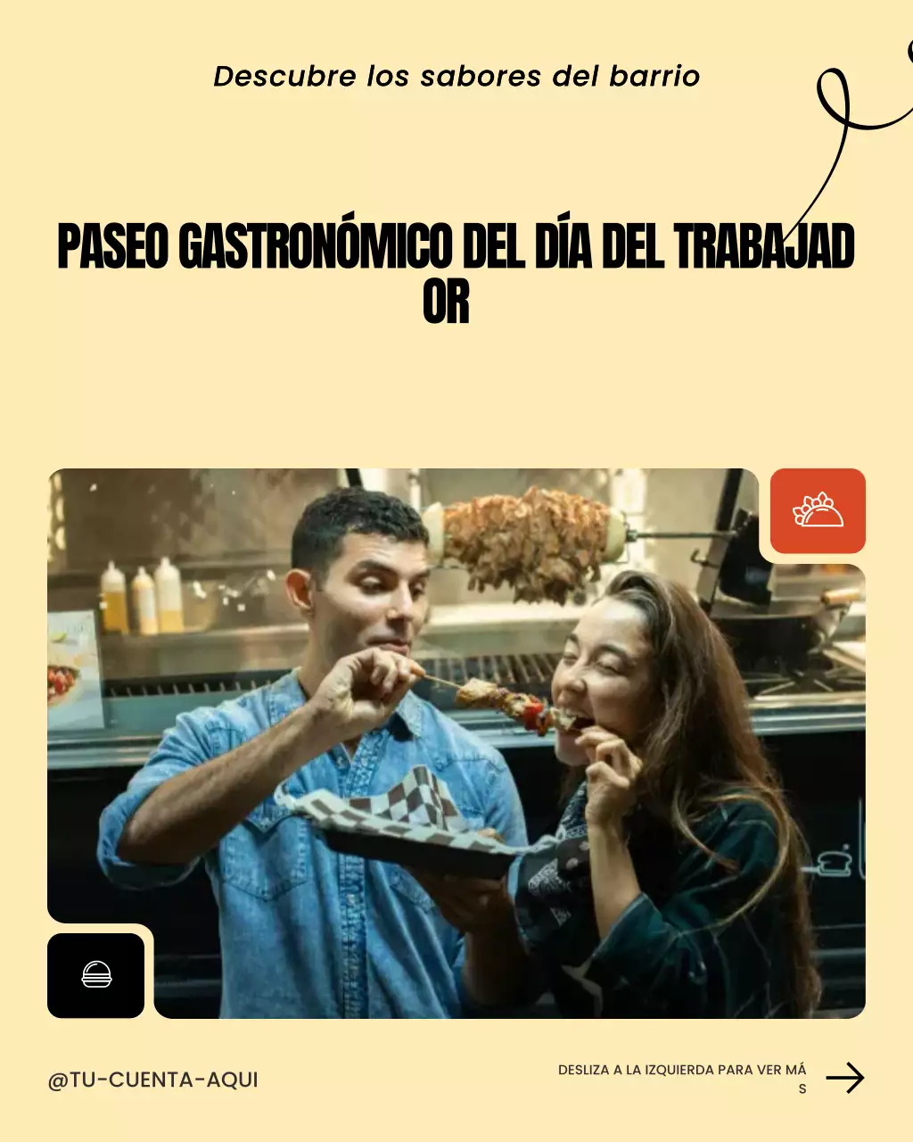 Publicación de Instagram para promocionar un tour gastronómico de moda en blanco