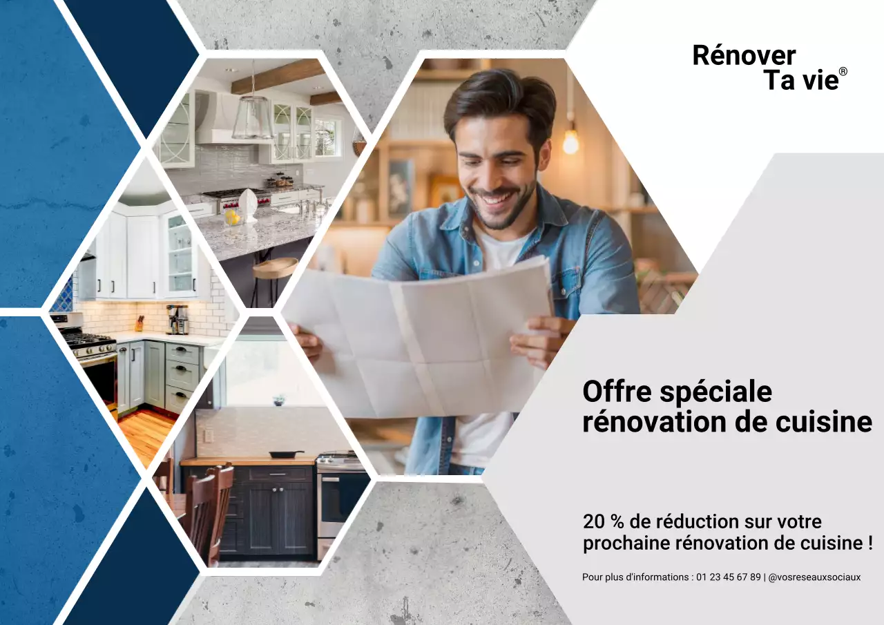 Affiche promotionnelle de cuisine moderne bleue