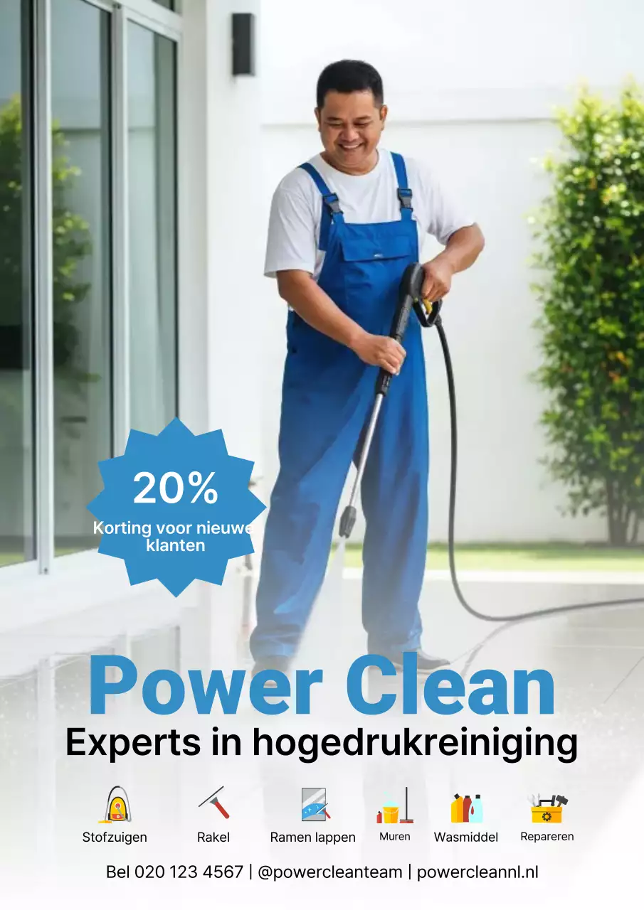 Blauwe professionele schoonmaak promotieposter