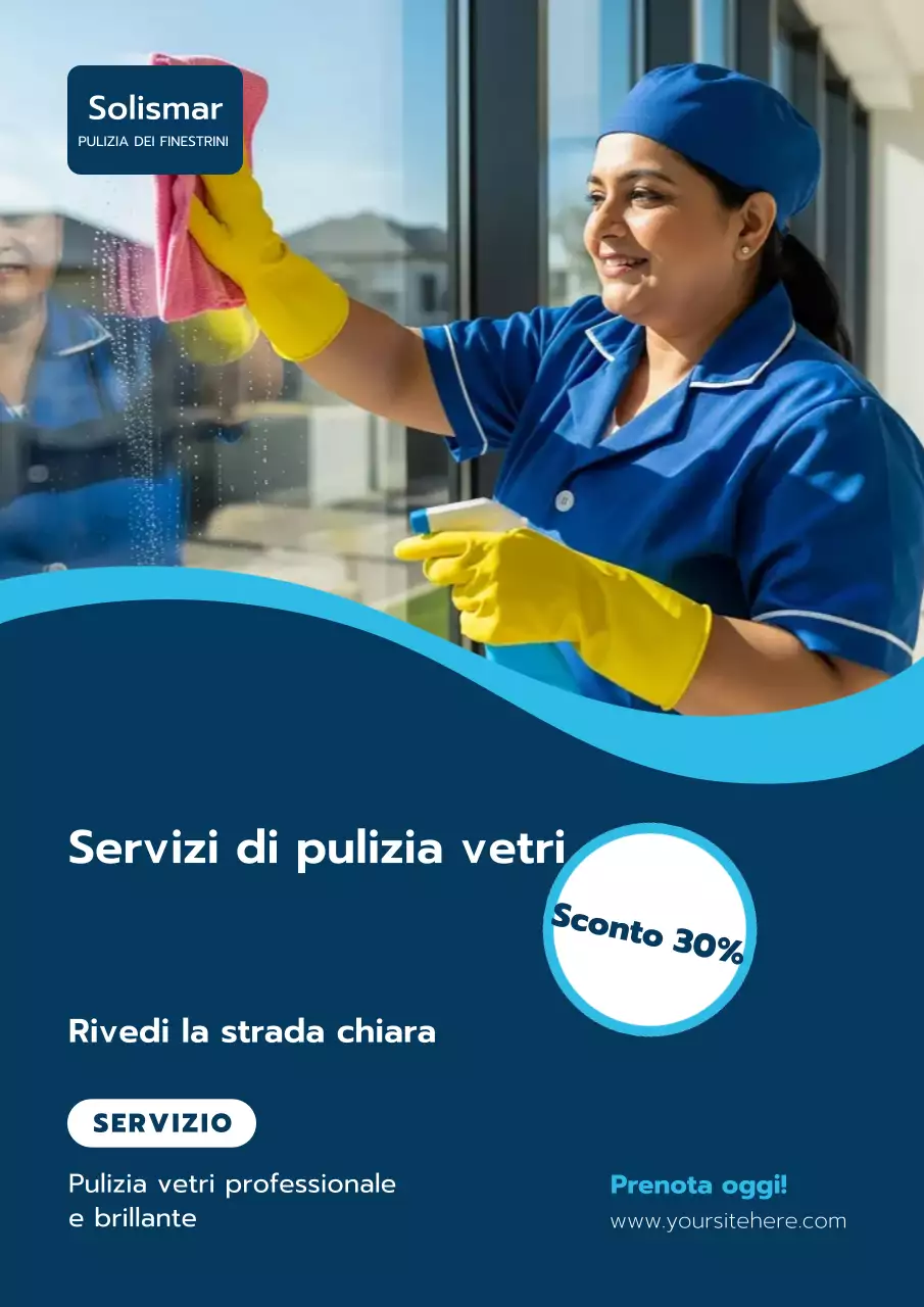 Poster promozionale per la pulizia professionale blu