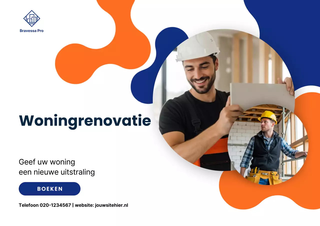 Oranje en donkerblauwe moderne renovatiepromotie