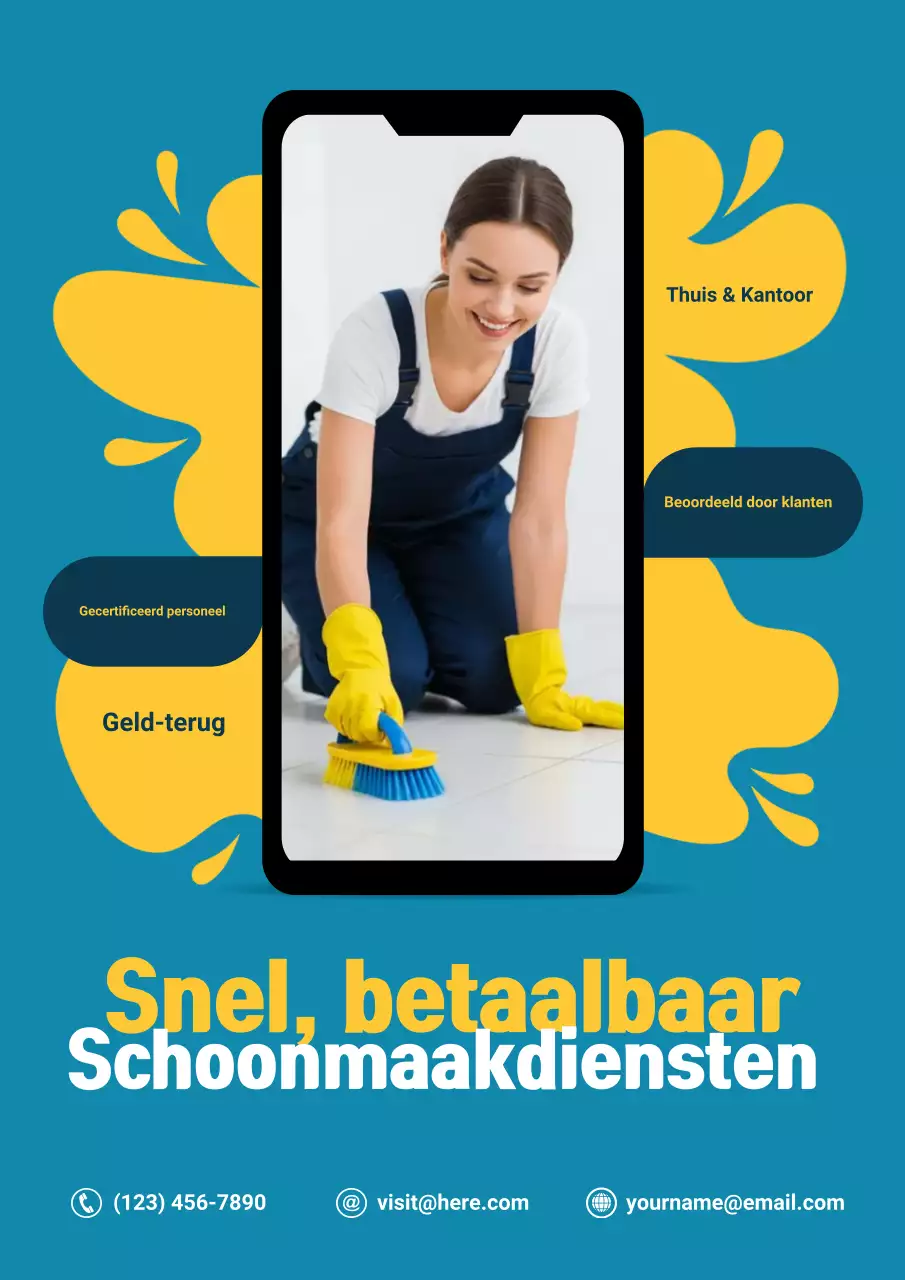 Blauwe moderne schoonmaakpromotieposter