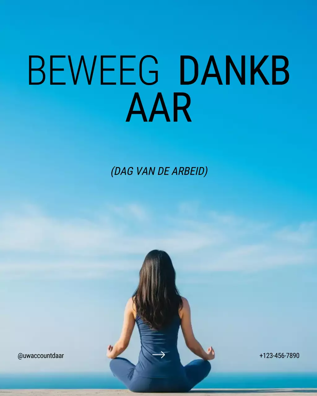 Blauwe moderne, kalme, motiverende quote voor Labor Day, welzijn en fitness op Instagram