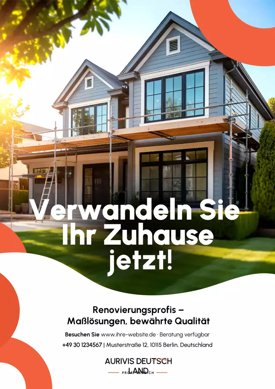 Rot-orange modernes Renovierungswerbeplakat