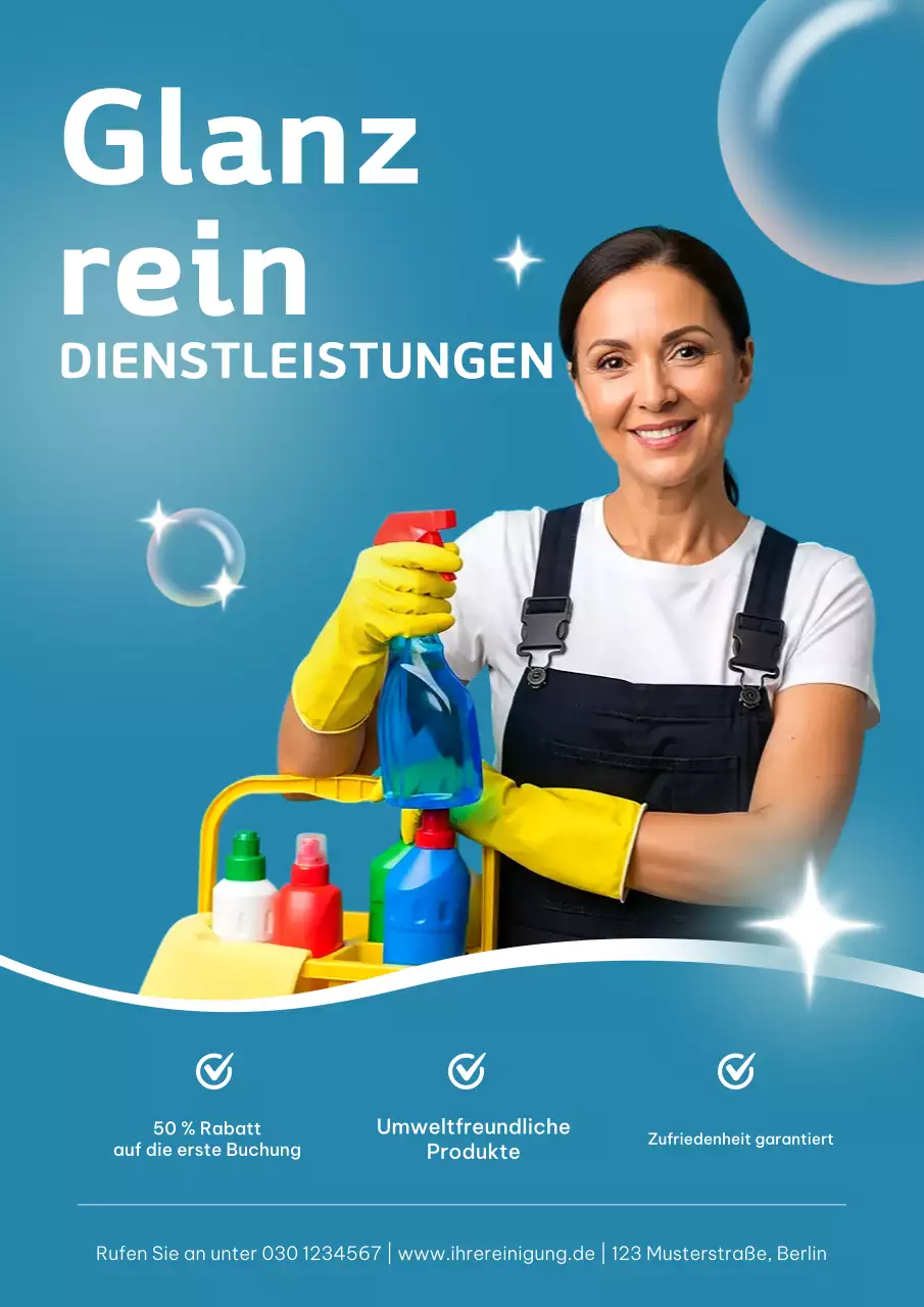 Blaues modernes Reinigungswerbeplakat