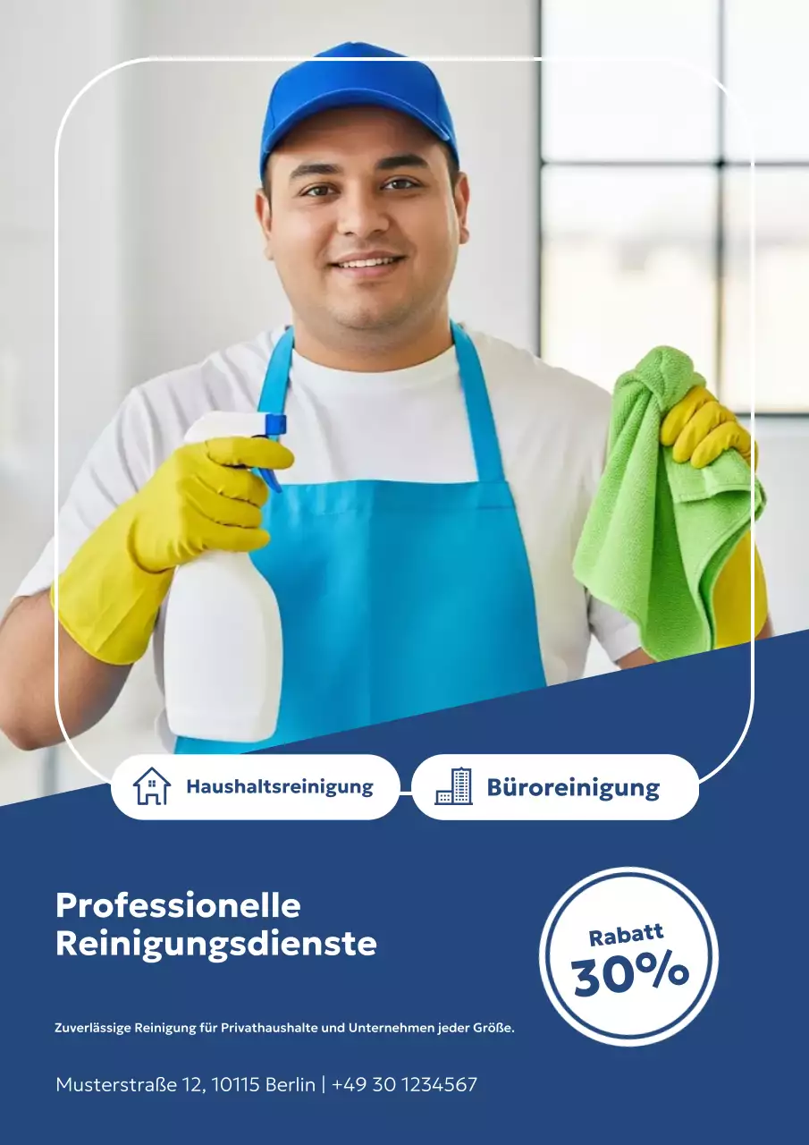 Blaues modernes Reinigungswerbeplakat