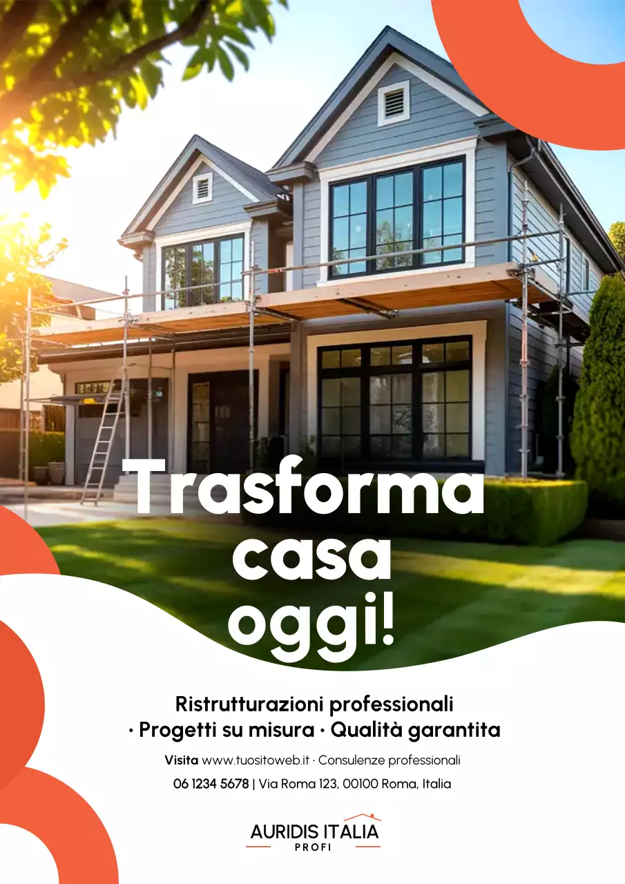 Manifesto pubblicitario di ristrutturazione moderna rosso-arancio