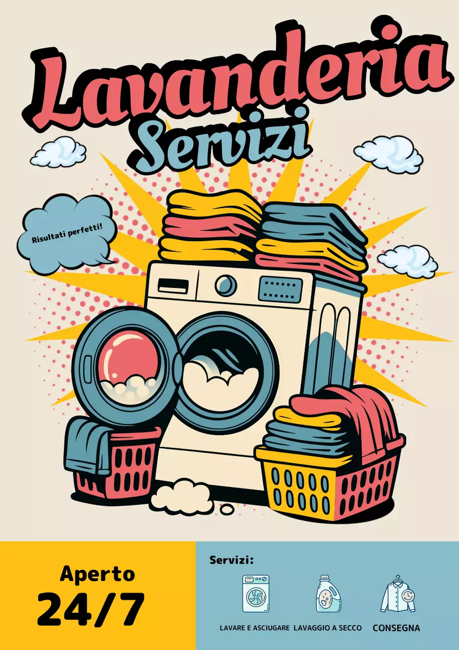 Poster promozionale retrò giallo per lavanderia