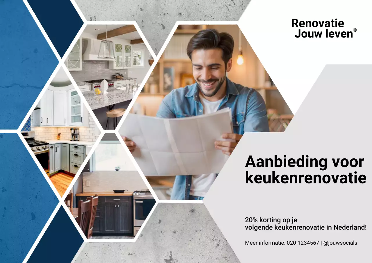 Blauwe moderne keuken promotieposter