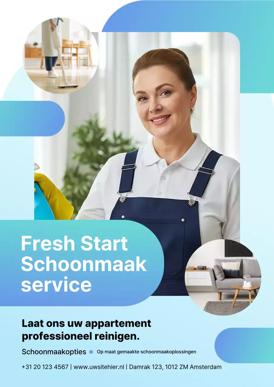 Blauwe professionele schoonmaakreclameposter