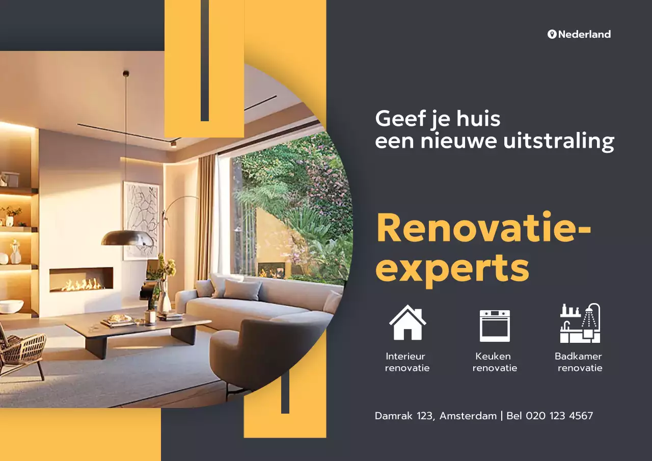 Promotieposter voor een modern huis in geel en grijs