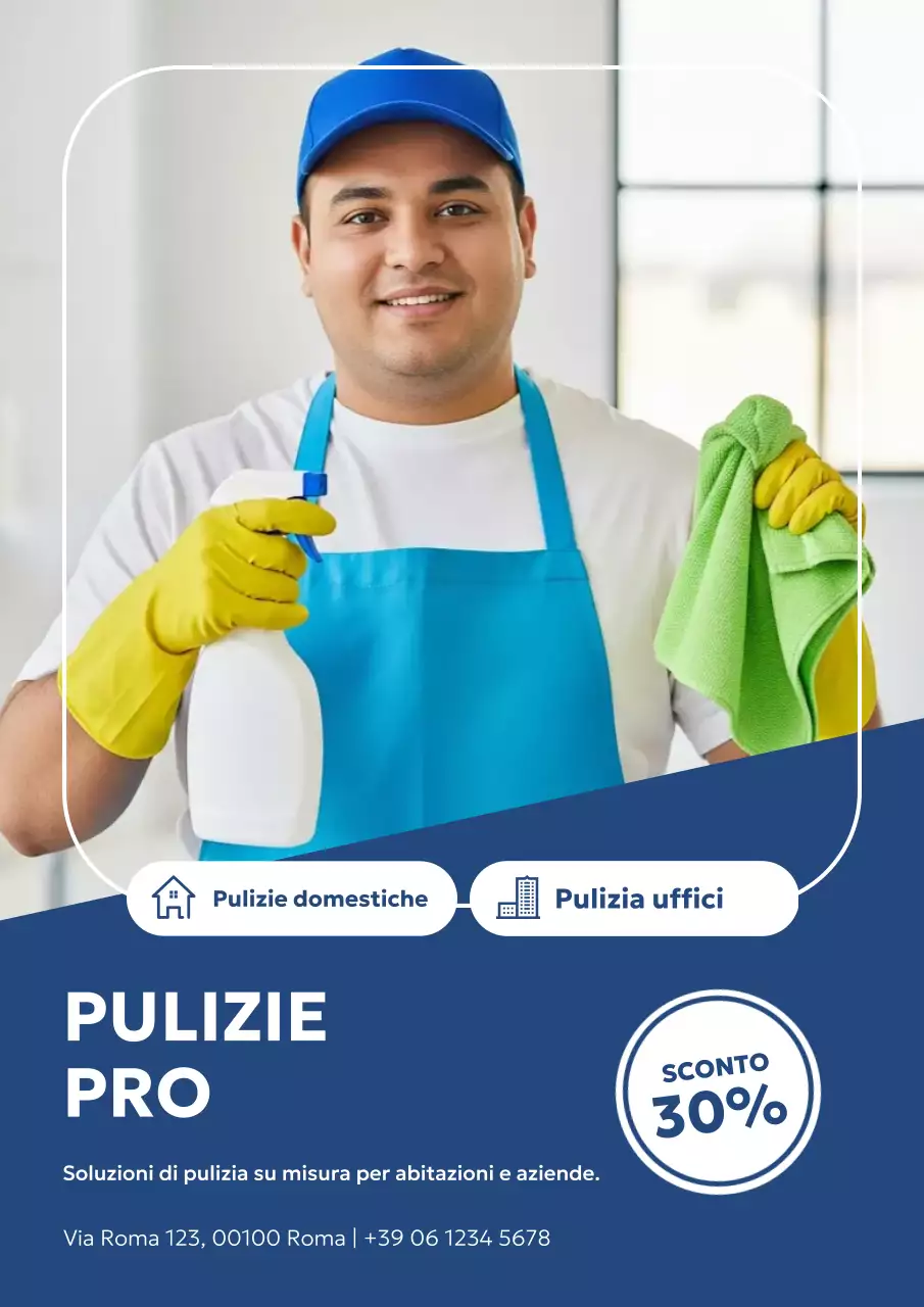 Manifesto promozionale per la pulizia moderna blu