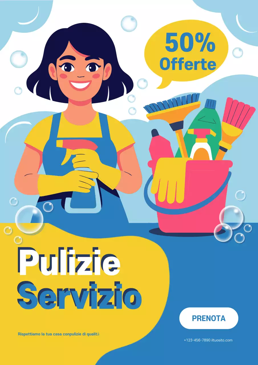 Manifesto promozionale per la pulizia moderna blu