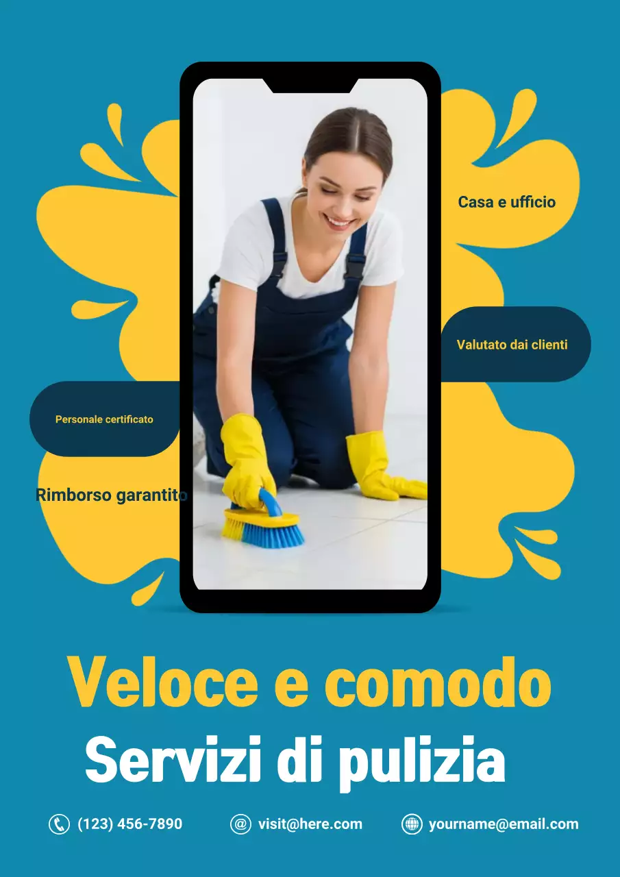 Manifesto promozionale per la pulizia moderna blu