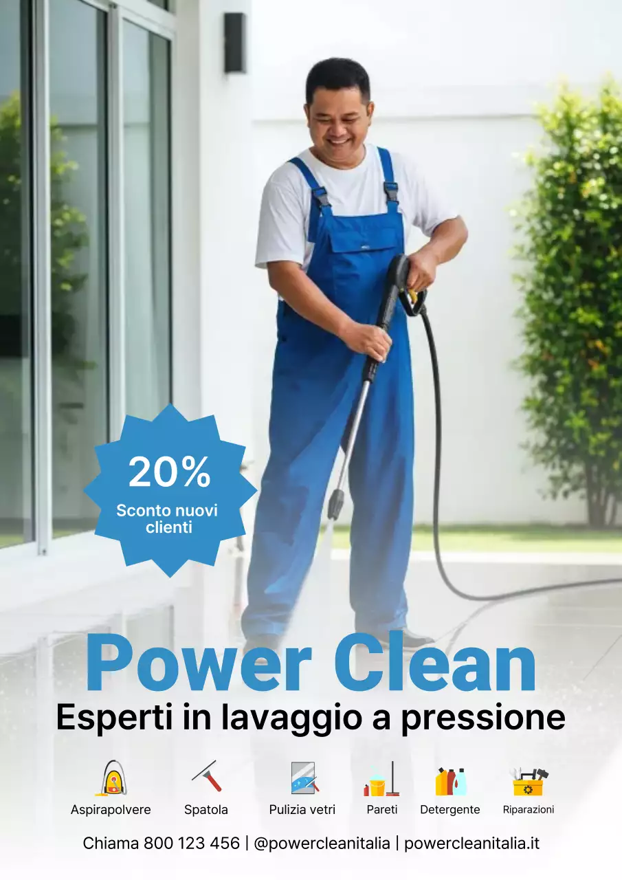 Poster promozionale per la pulizia professionale blu
