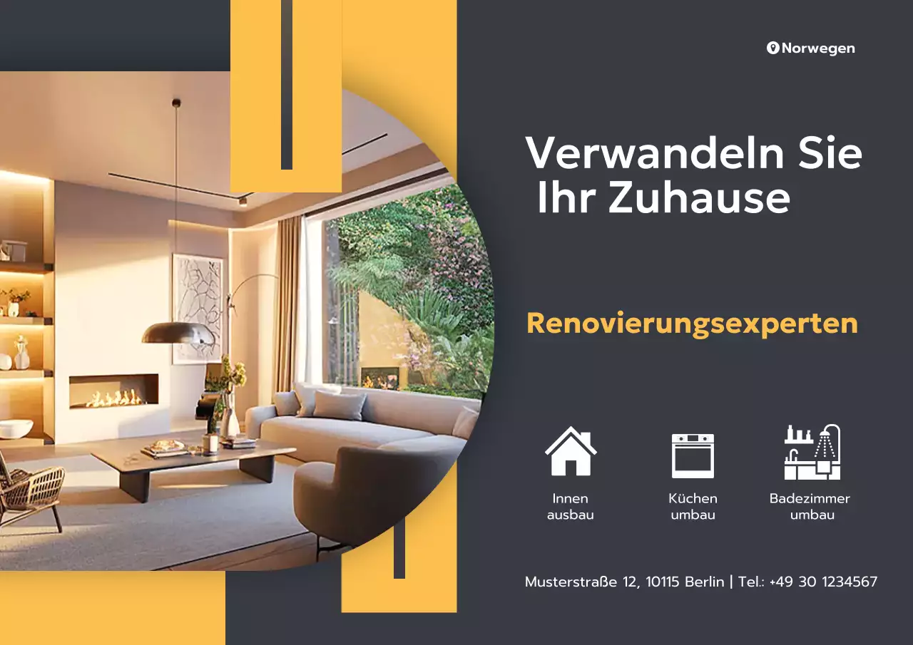 Gelbes und graues modernes Werbeplakat für Eigenheime