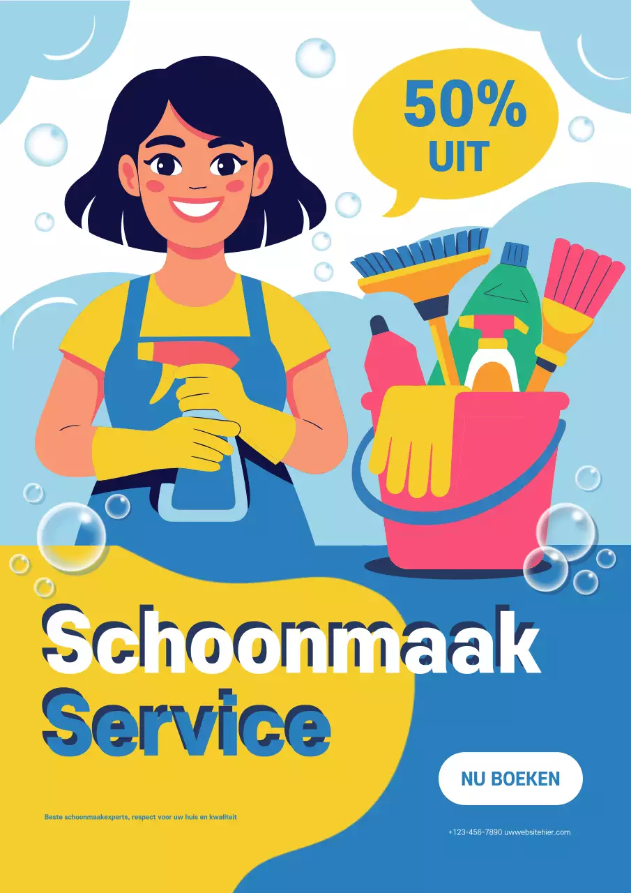 Blauwe moderne schoonmaakpromotieposter