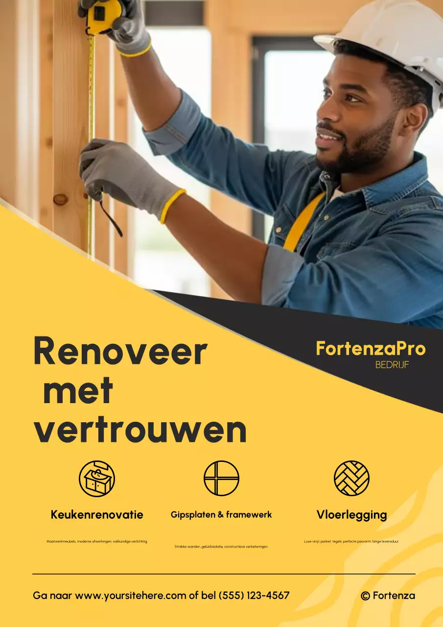 Gele professionele bouwpromotieposter