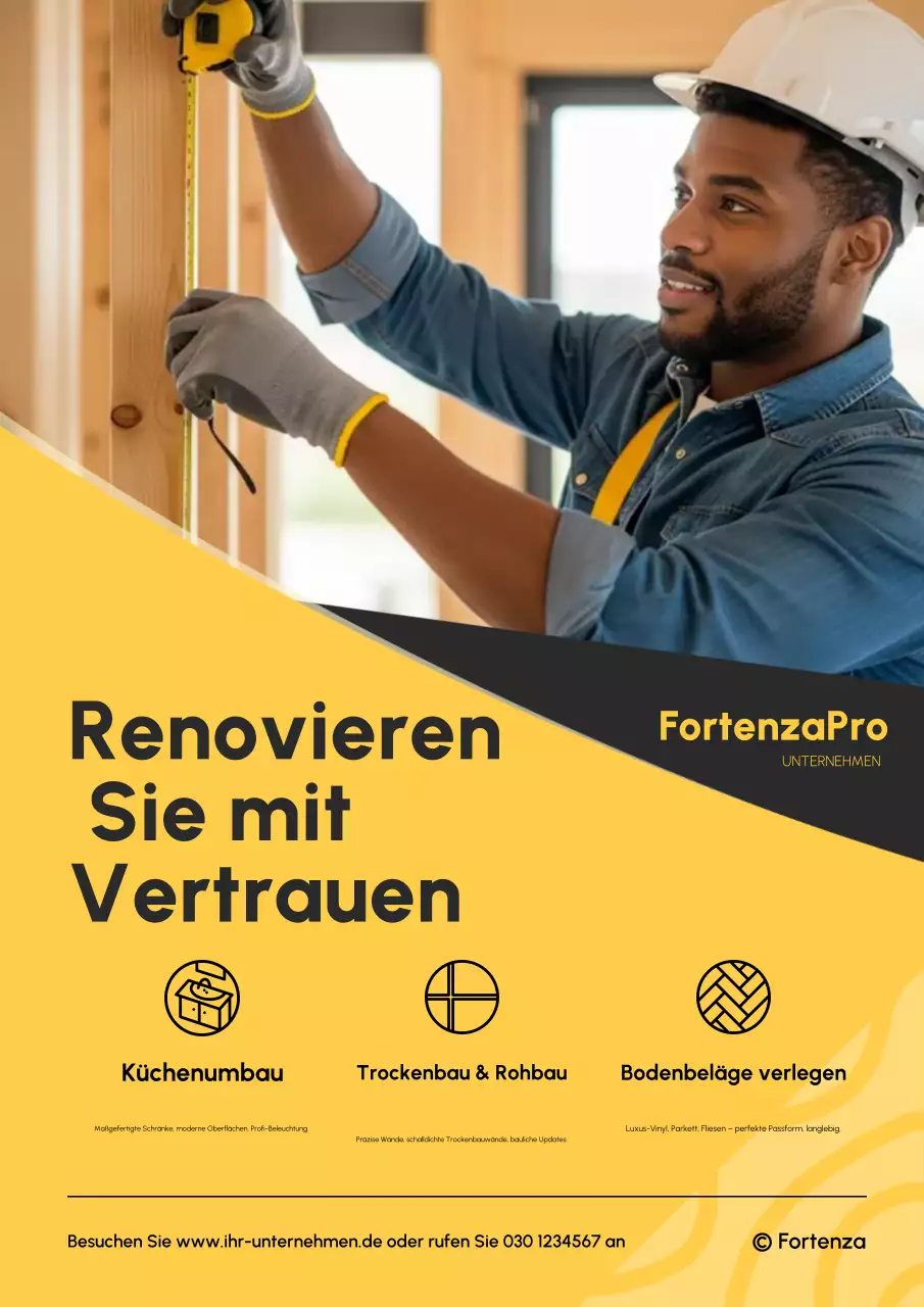 Gelbes Werbeplakat für den professionellen Bau