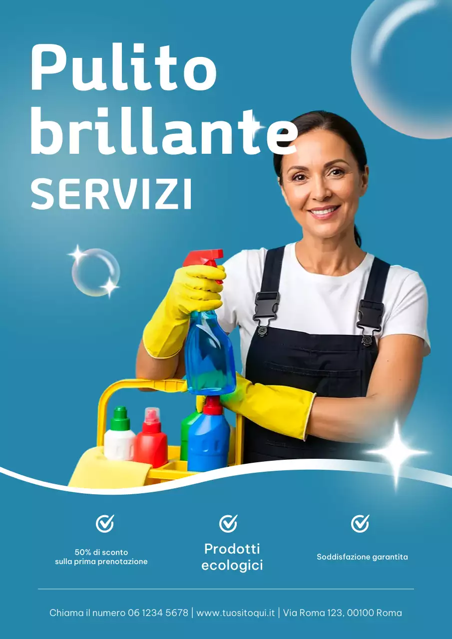 Manifesto pubblicitario moderno per la pulizia blu