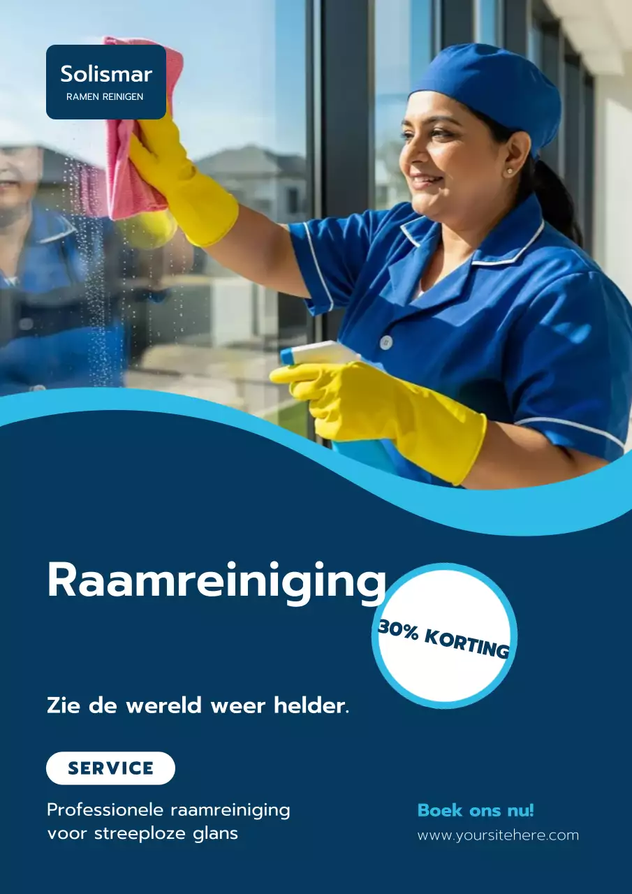 Blauwe professionele schoonmaak promotieposter