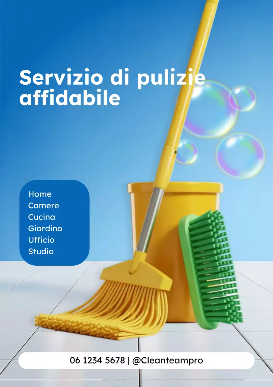 Manifesto promozionale per la pulizia moderna blu