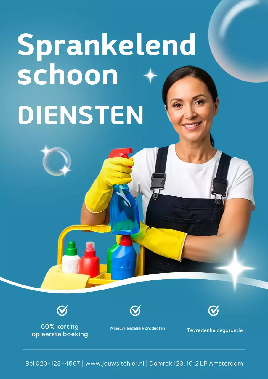 Blauwe moderne schoonmaakreclameposter