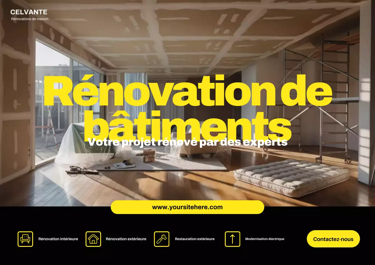 Affiche promotionnelle pour la rénovation d'une maison moderne jaune