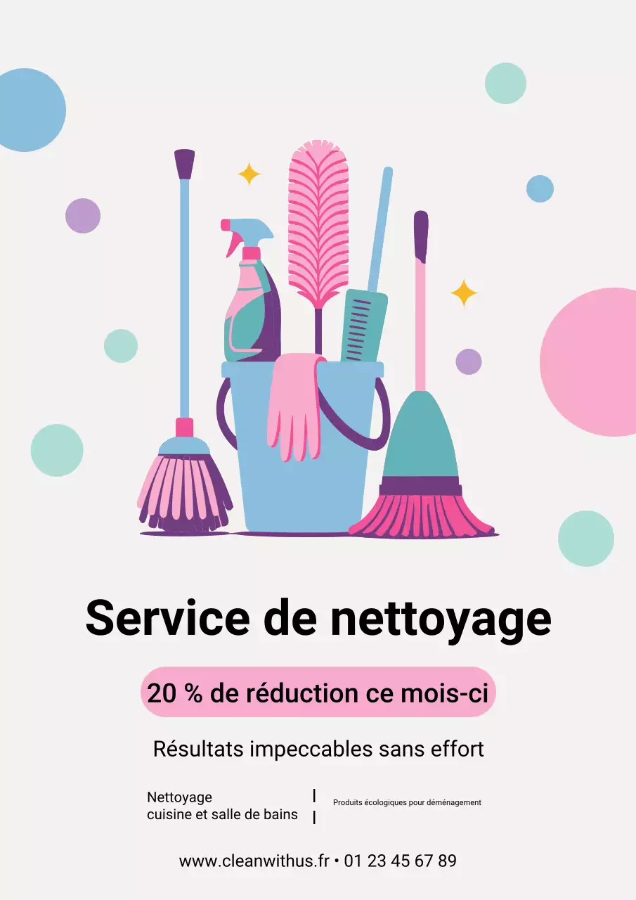 Affiche promotionnelle de nettoyage moderne et colorée