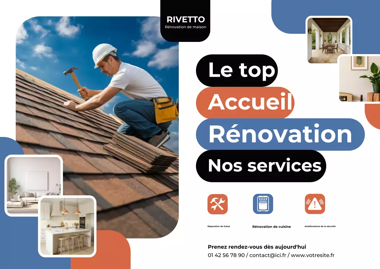 Affiche publicitaire pour la rénovation d'une maison moderne bleue