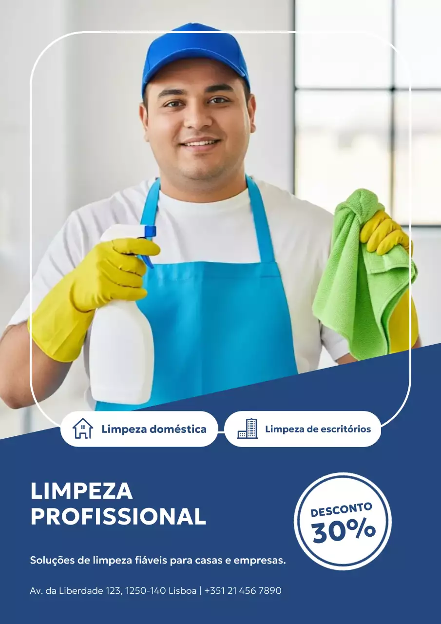 Cartaz promocional de limpeza moderna azul
