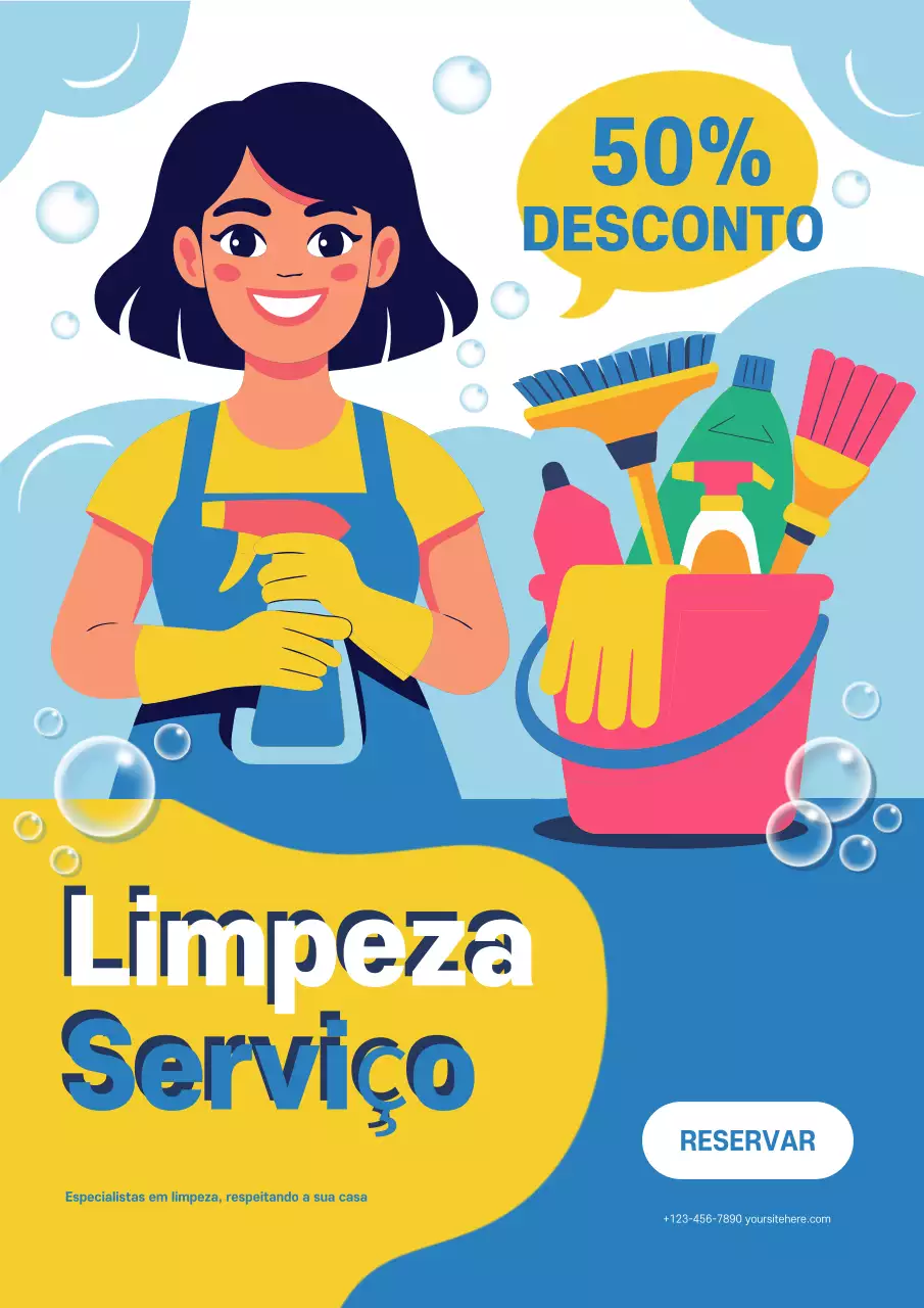 Cartaz promocional de limpeza moderna azul