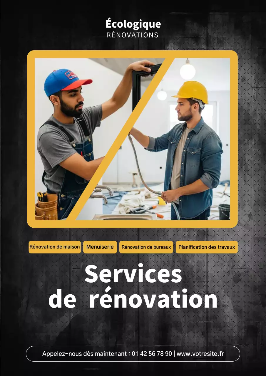 Affiche publicitaire jaune pour rénovation professionnelle