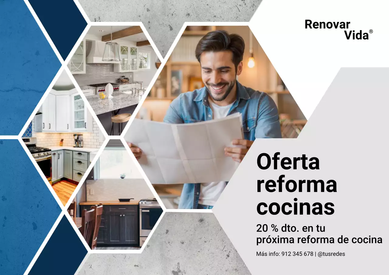 Póster promocional de cocina moderna azul