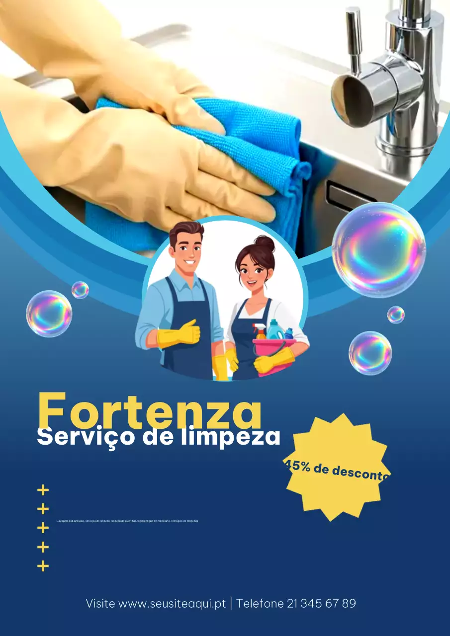 Cartaz promocional de limpeza moderna azul
