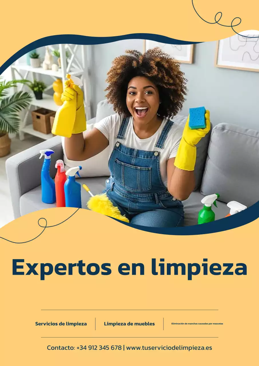 Cartel publicitario de limpieza moderna en amarillo