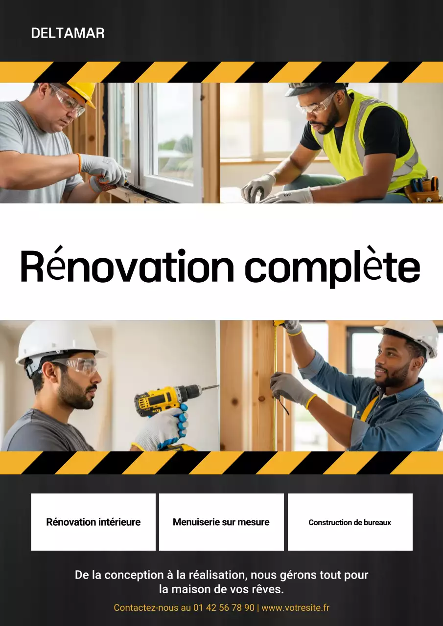 Affiche publicitaire jaune pour rénovation professionnelle