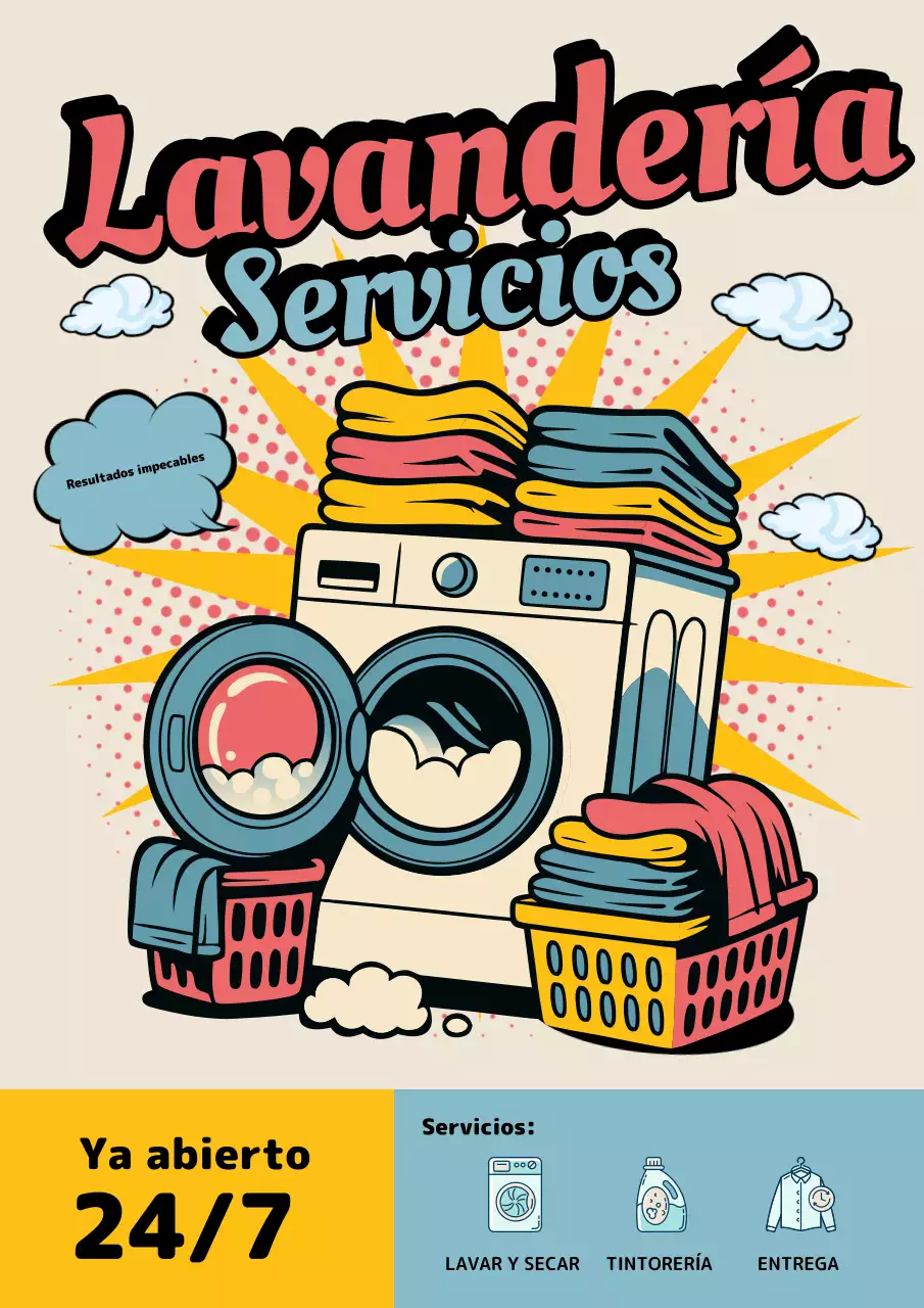 Cartel de promoción de lavandería retro amarillo