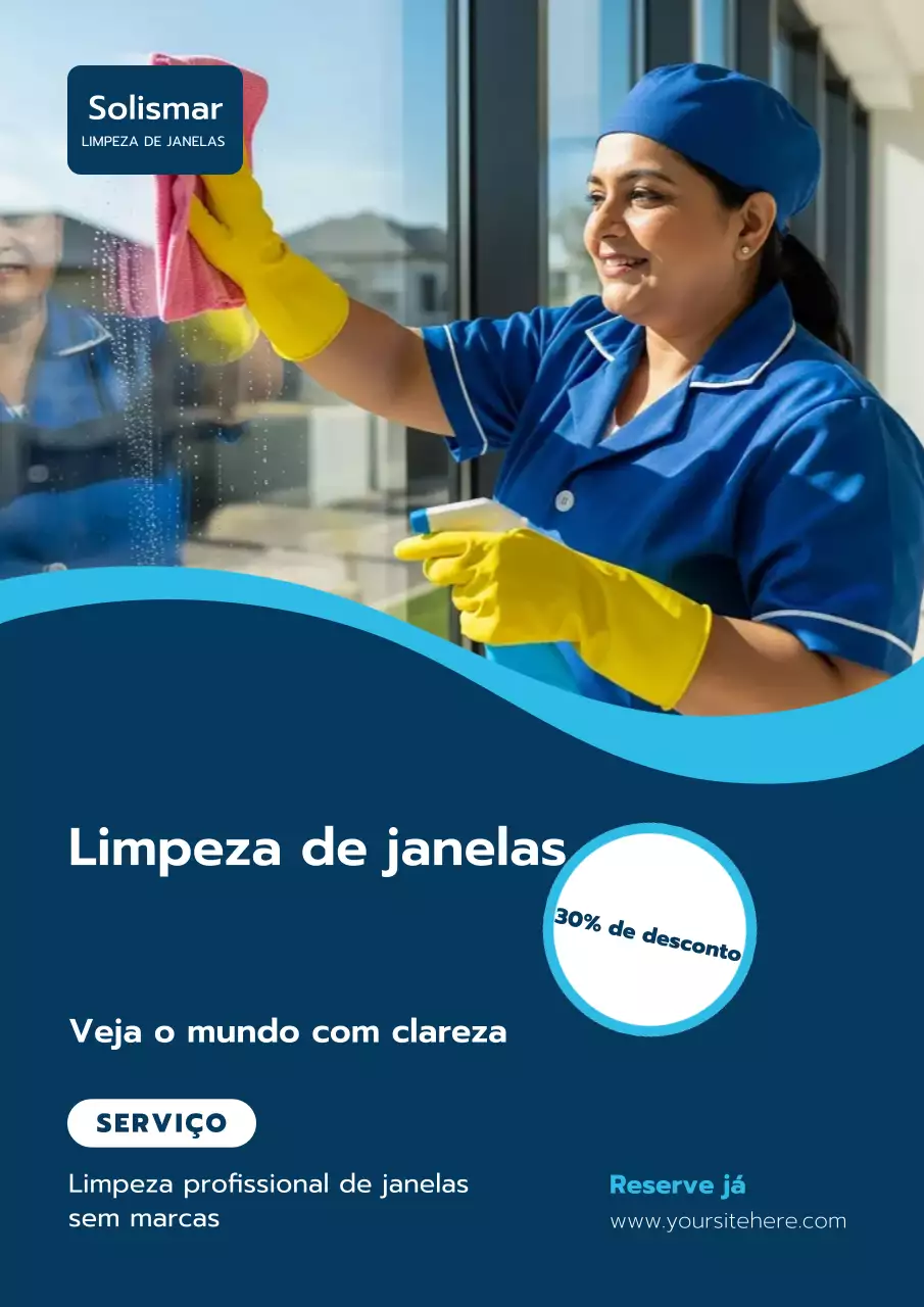 Cartaz promocional de limpeza profissional azul