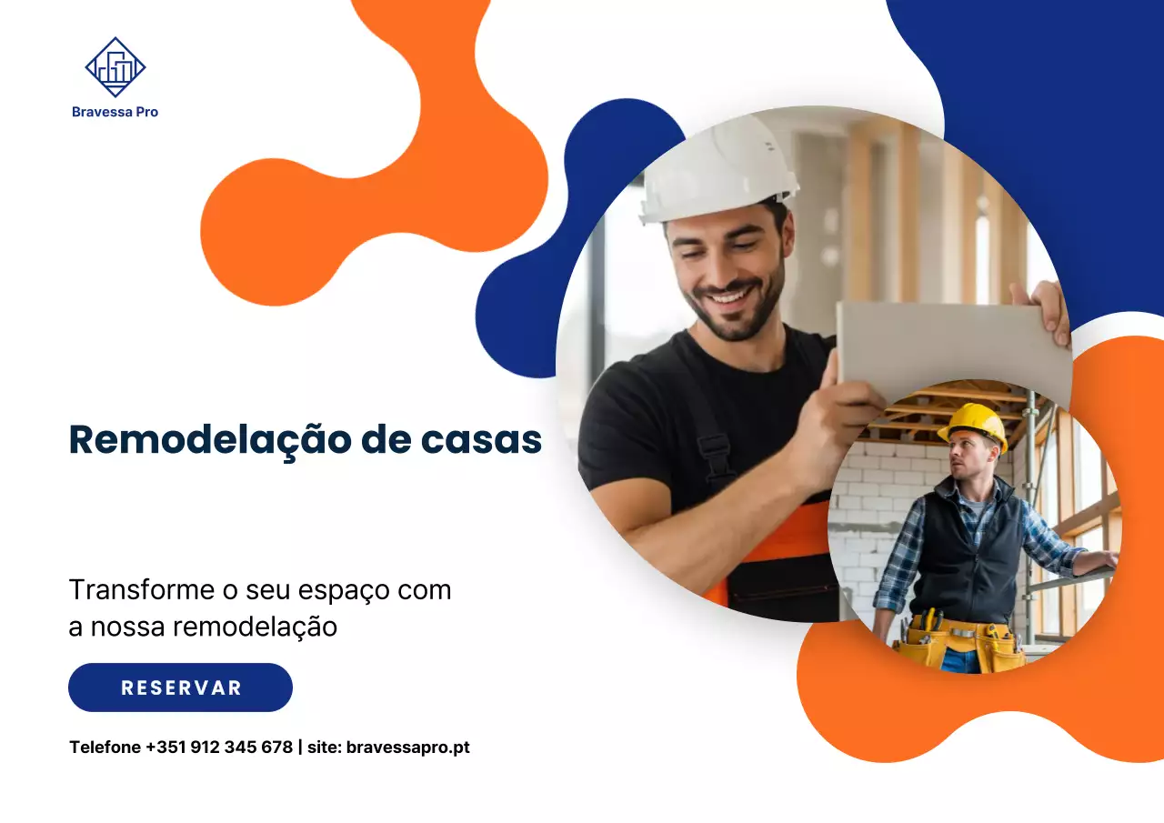 Promoção de renovação moderna em laranja e azul escuro