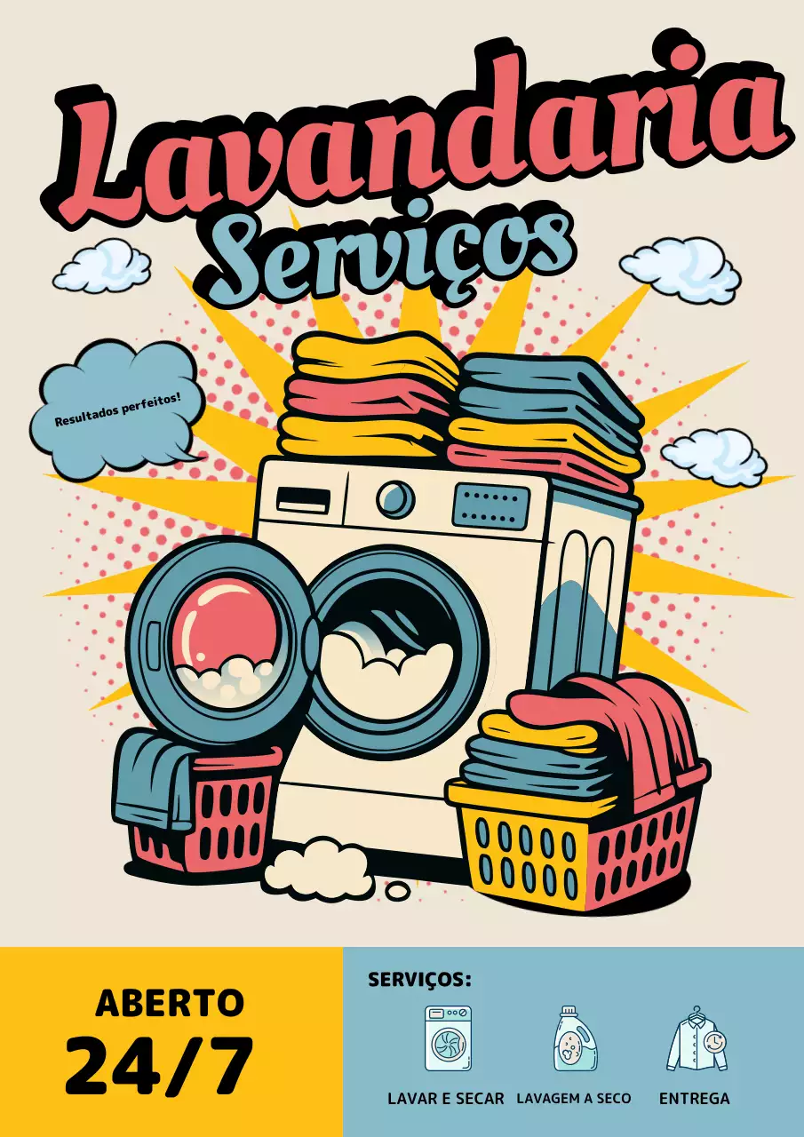 Cartaz promocional de lavanderia retrô amarelo