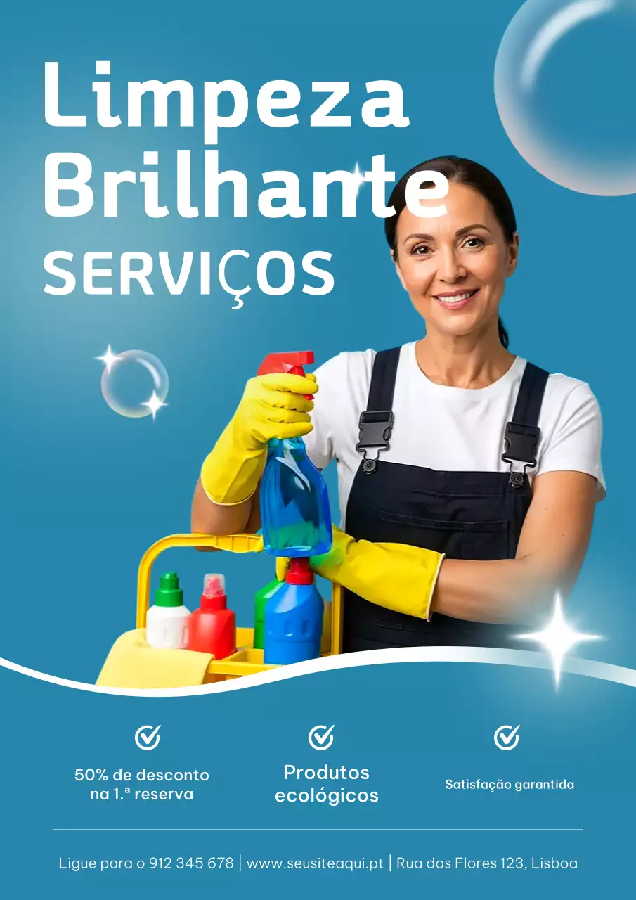 Cartaz de propaganda de limpeza moderna azul